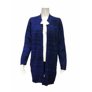 H by Halston Double Knit Engineered Jacquard Sweater Coat Blue Large Size